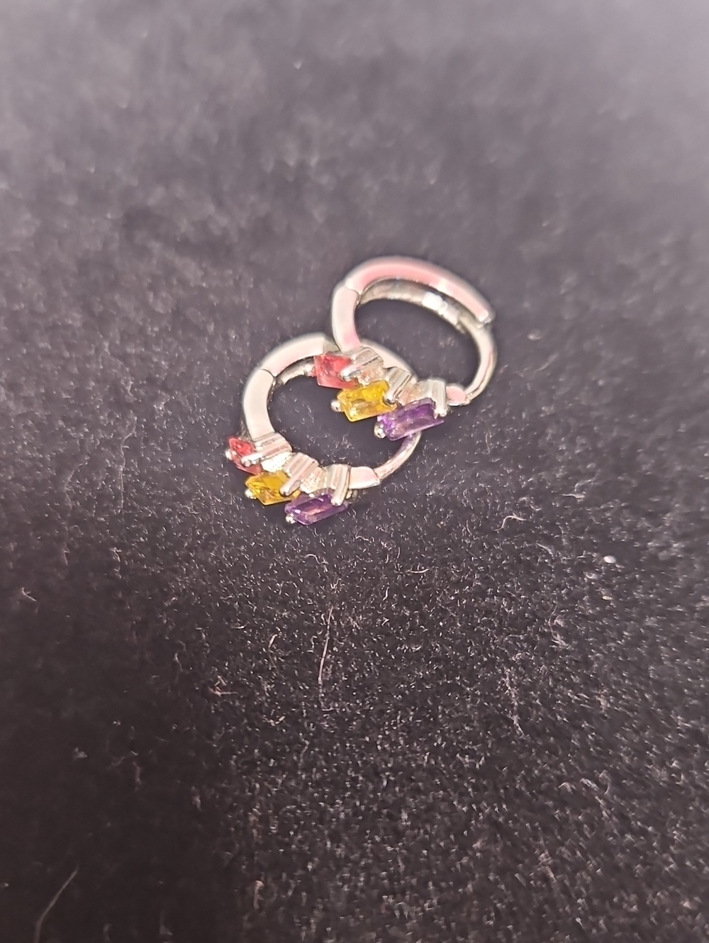 Sterling Silver Multi-Stone Hoop Earrings - Colorful Baguette Accents